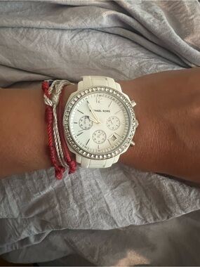 Michael Kors White Crystal-Trim Women's Chronograph Watch